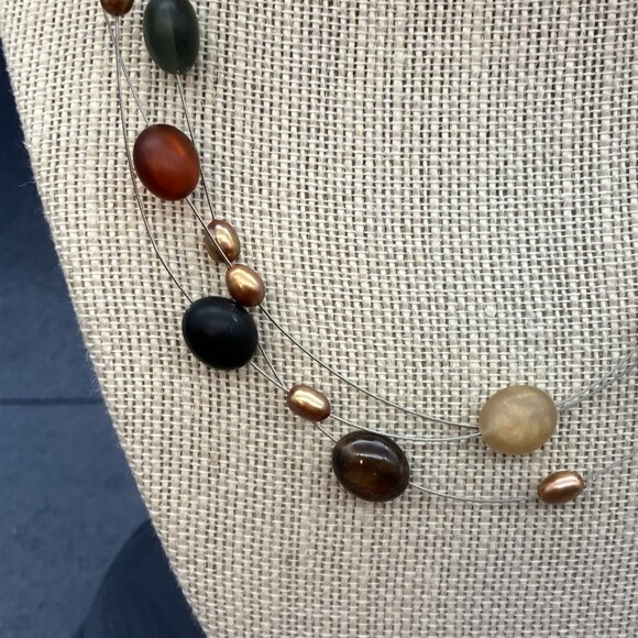 Triple Strand Illusion Necklace 16 In Silver Multicolored Red Envelope Gift Box - Picture 9 of 15